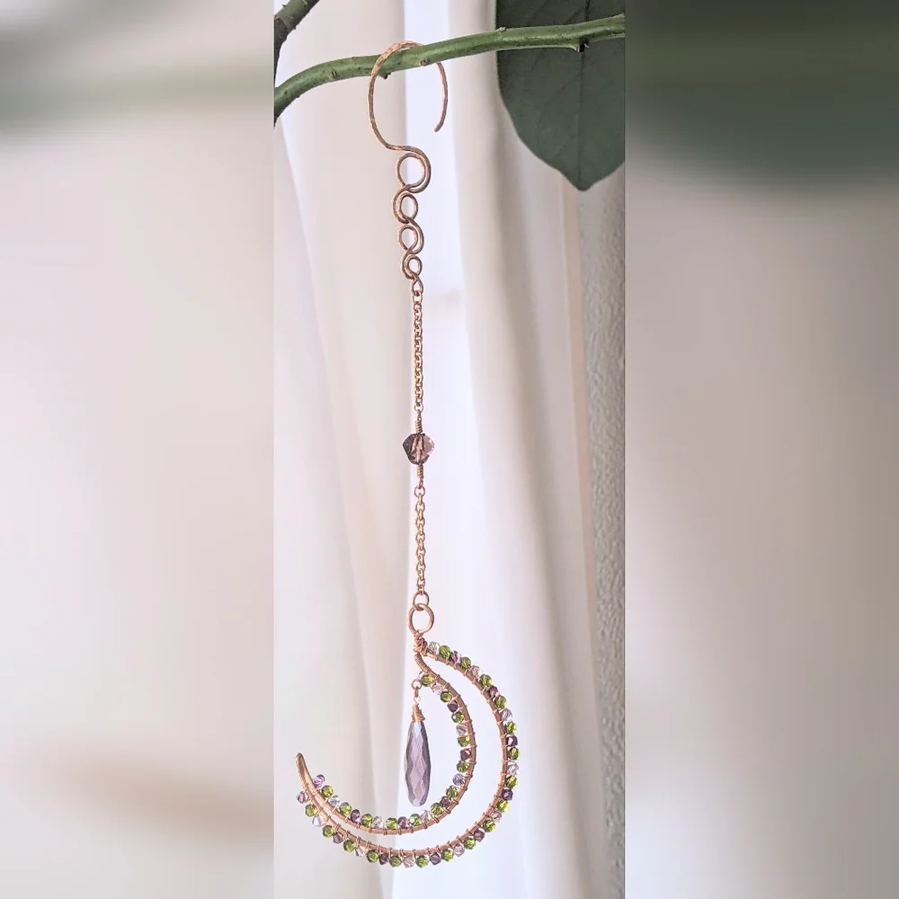 Window Prism Sparkly Copper Moon Ornament Swarovski Crystal Accents - Picture 3 of 14